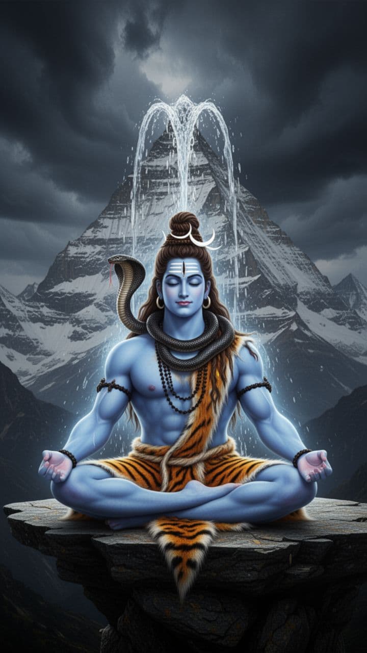 Lord Shiva: Stormlit Divine Meditation