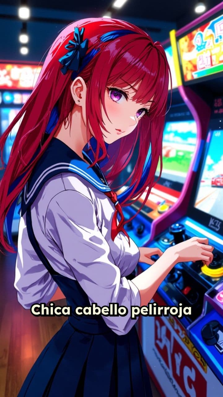 Chica pelirroja en arcade retro