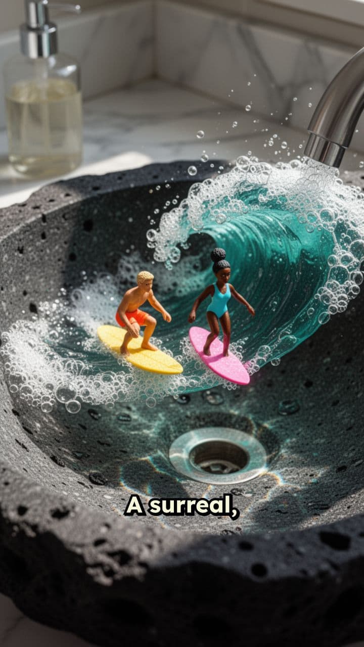Surfeurs miniatures dans l’évier