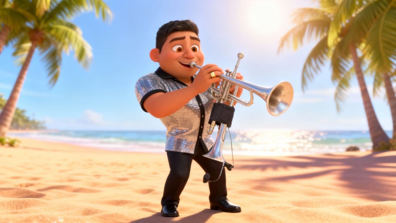 El Trompetista Feliz en la Playa