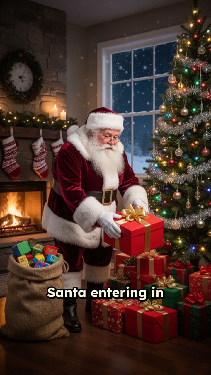 Santa Leaves Gifts in the Living Room