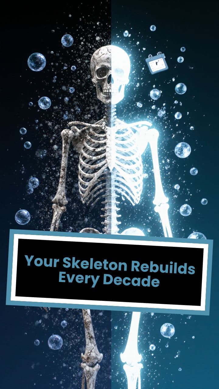 Your Skeleton Rebuilds Every Decade #didyouknow #sciencefacts #humanbody #biologyfacts #mindblowingfacts #factsdaily #learnontiktok #healthfacts #weirdscience