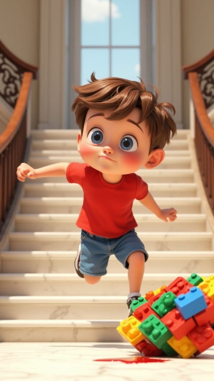 Un garçon se blesse dans un escalier