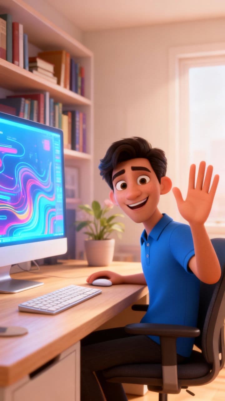 Man Waves and Smiles at Camera