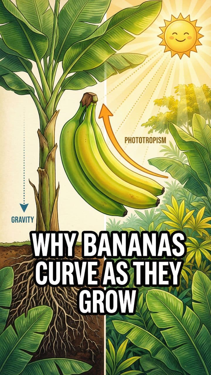 Why Bananas Curve as They Grow #didyouknow #sciencefacts #naturefacts #foodfacts #mindblowingfacts #factsdaily #learnontiktok #weirdscience #plantfacts