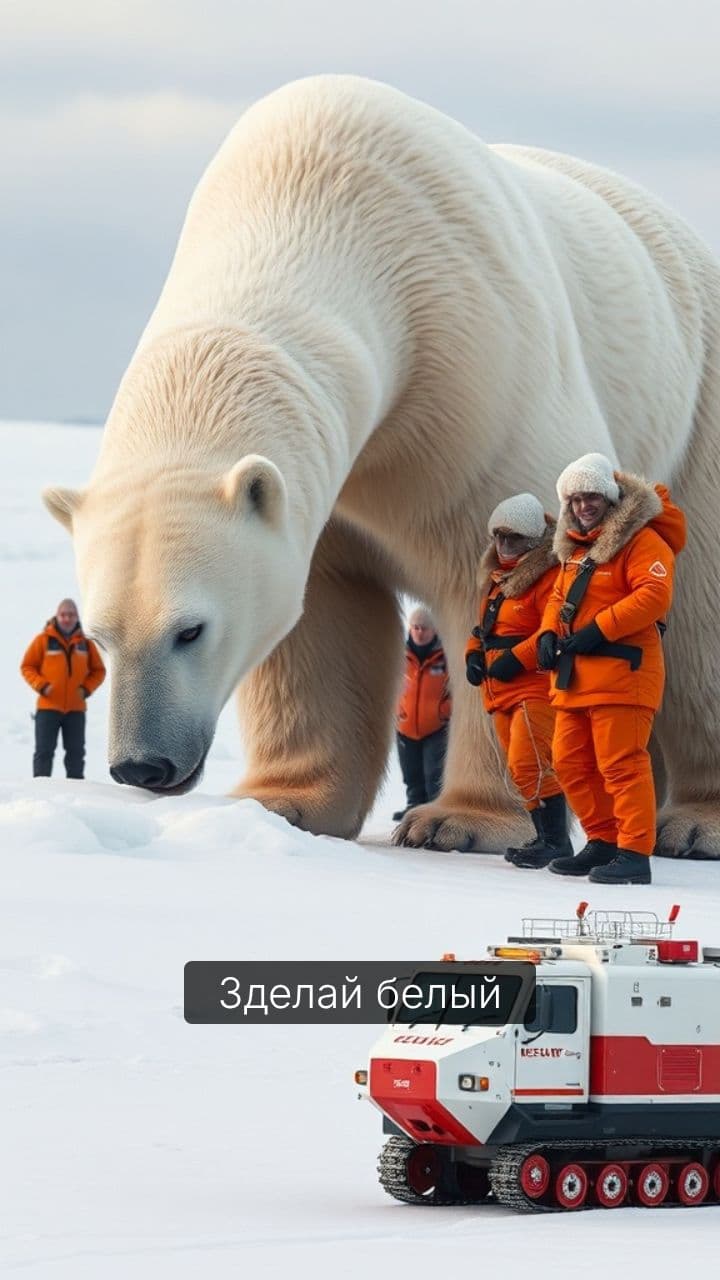 Белый медведь и люди рядом