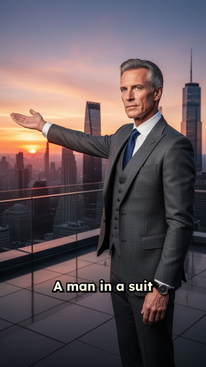 Man in Suit Raising Arm