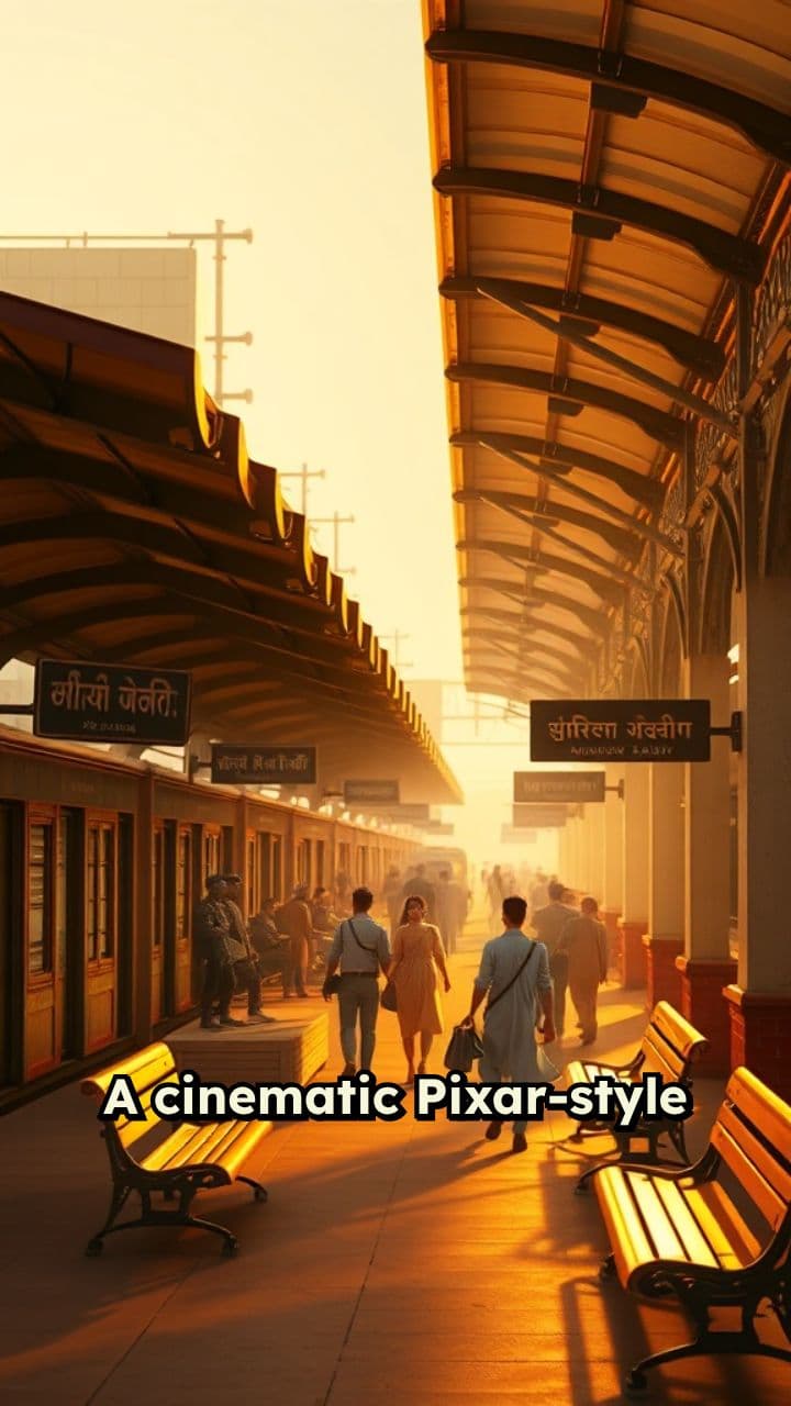 Vibrant Indian Railway Station Illustration