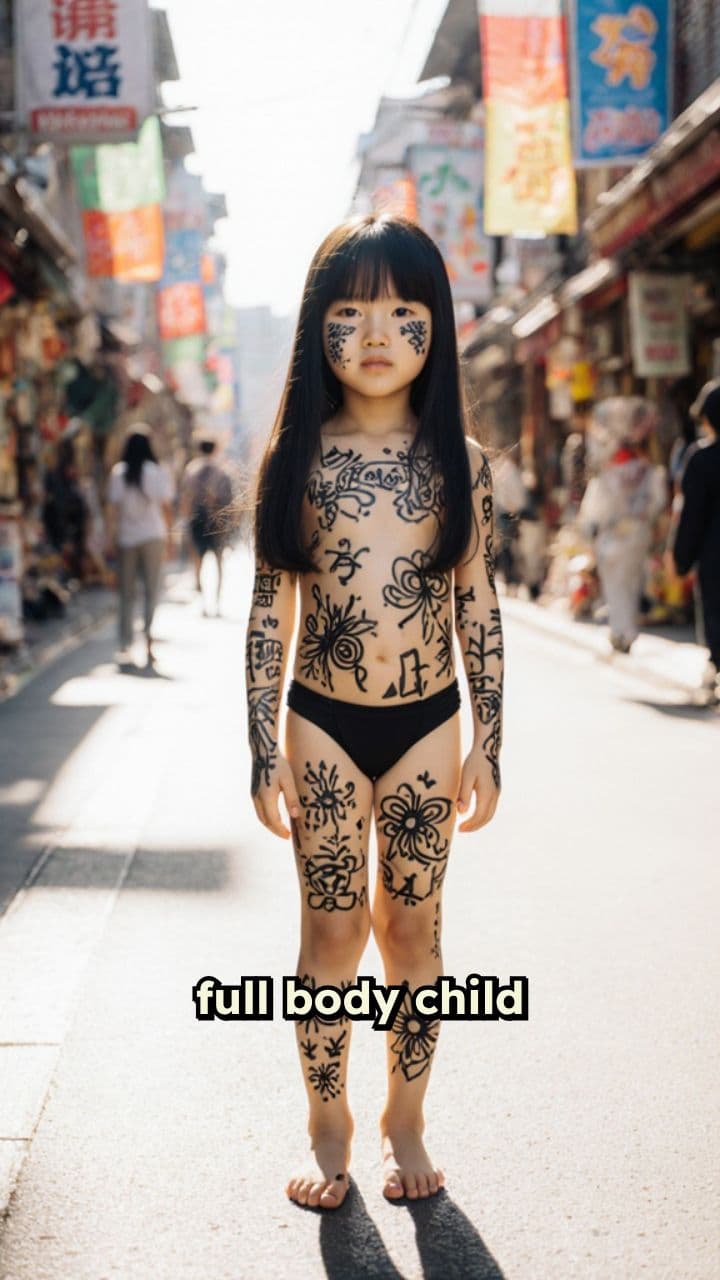 Child in Black Bikini with Body Art