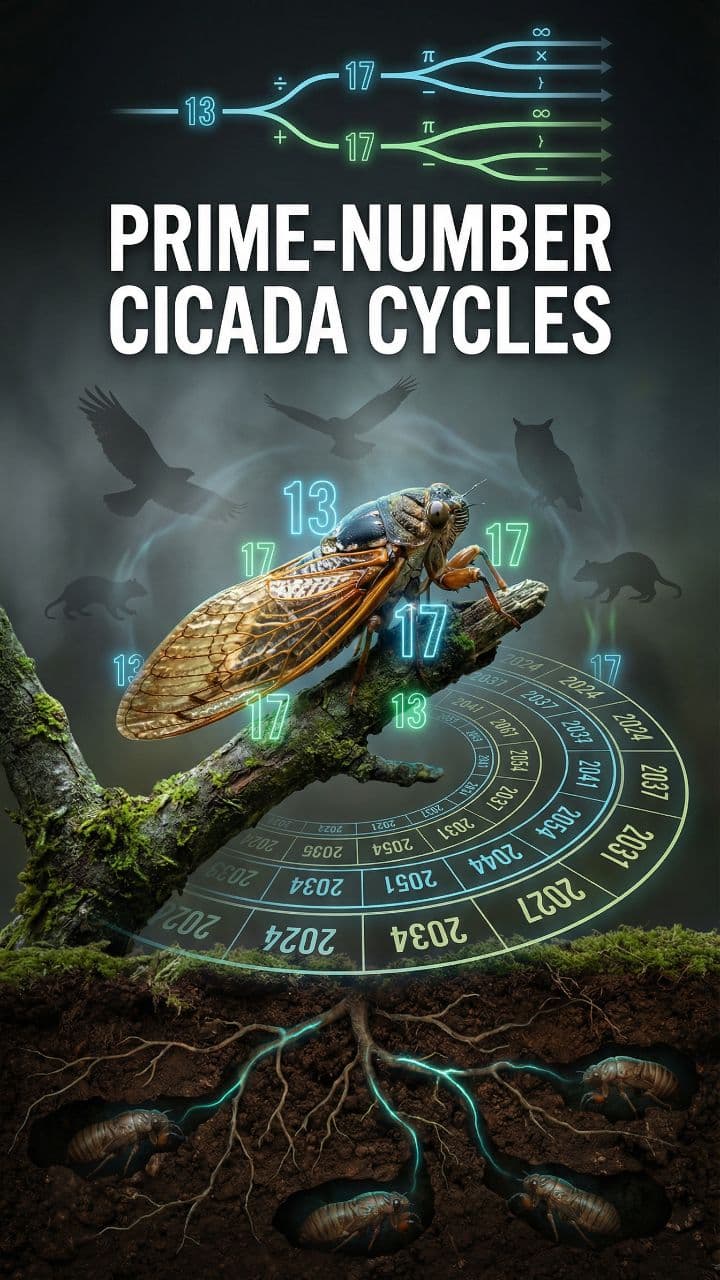 Prime-Number Cicada Cycles #didyouknow #sciencefacts #naturefacts #animalfacts #mindblowingfacts #factsdaily #learnontiktok #weirdscience #biologyfacts