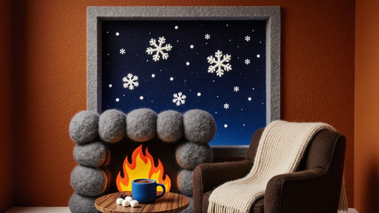 Needle Felted Seoul Winter Cafe