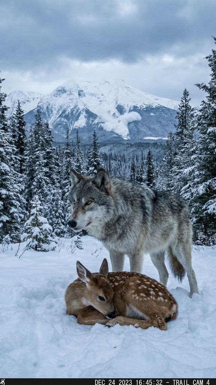 Wolf Saves Fawn From Avalanche