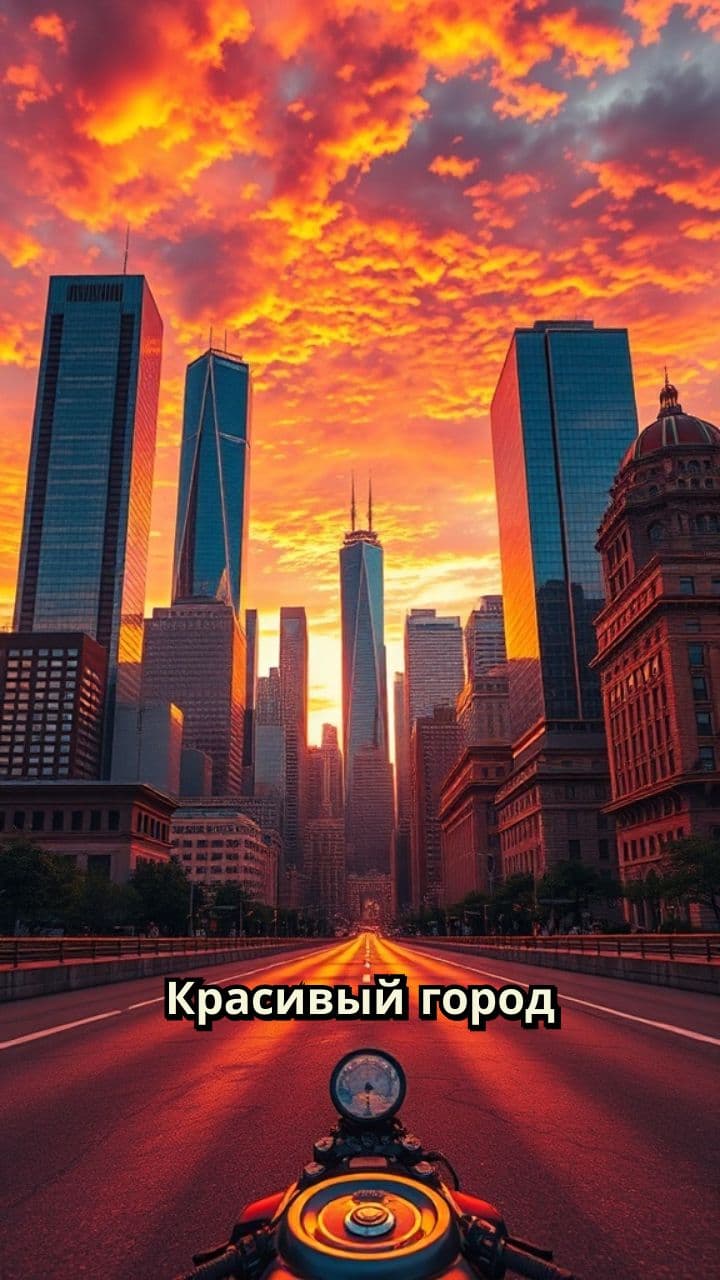 Закат над городом с мотоцикла