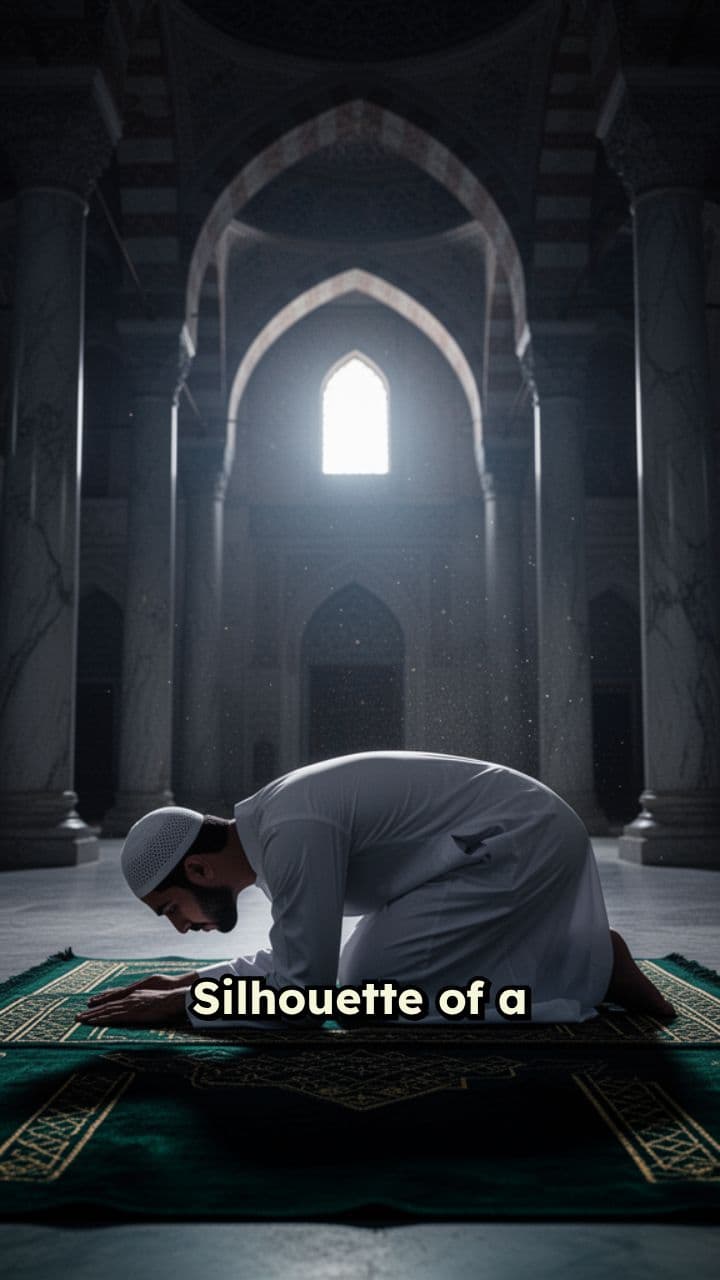 Silhouette in Sajda Under Light Beam