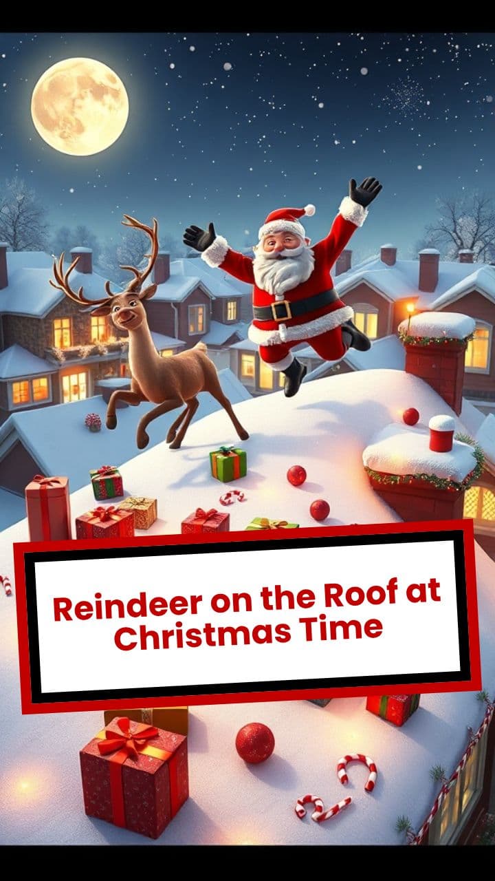 Reindeer on the Roof at Christmas Time