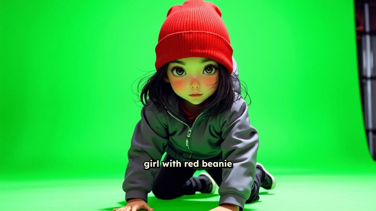 Crawling Girl Behind Green Screen