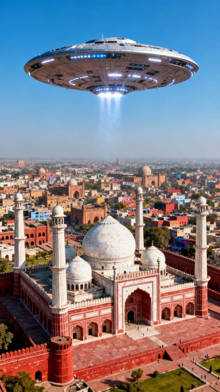 Badshahi Mosque and Futuristic Visitor