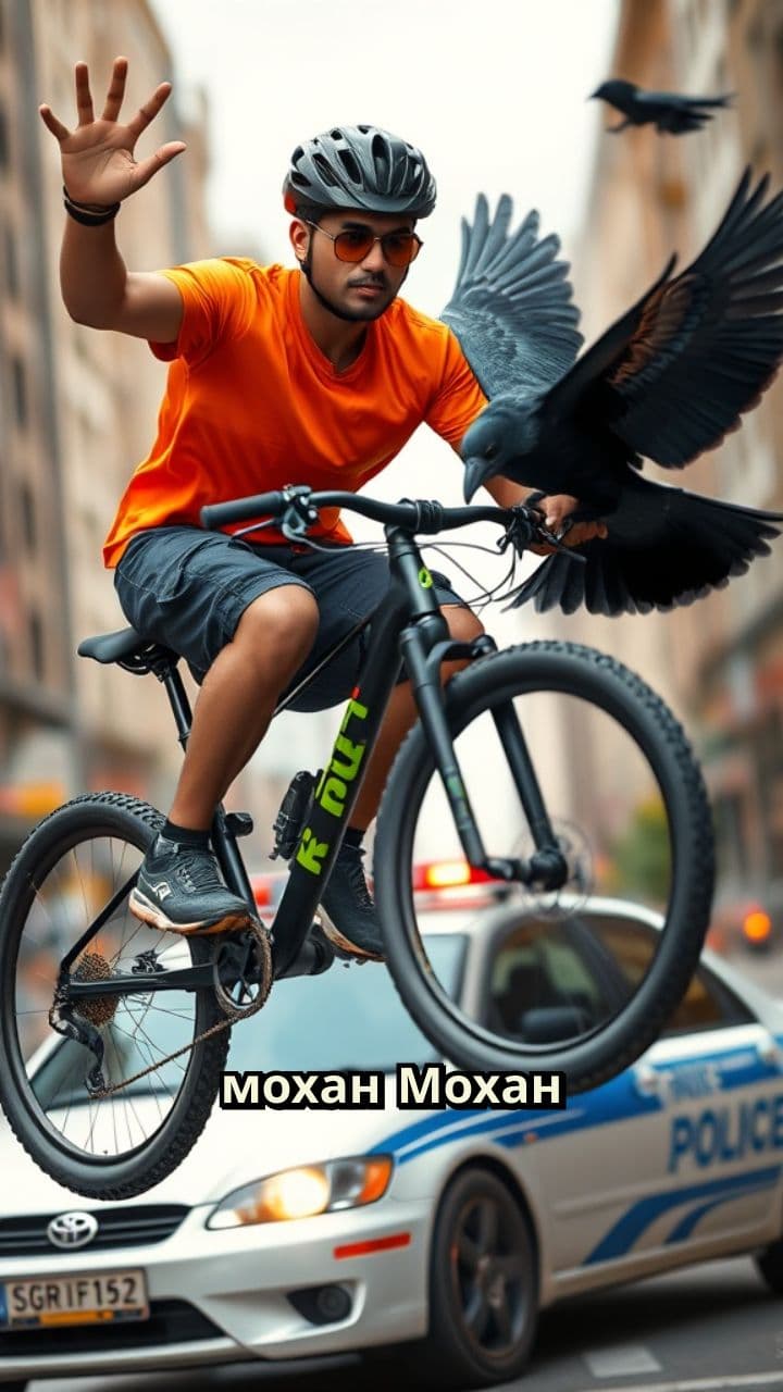 Мохан на велосипеде ловит воронов