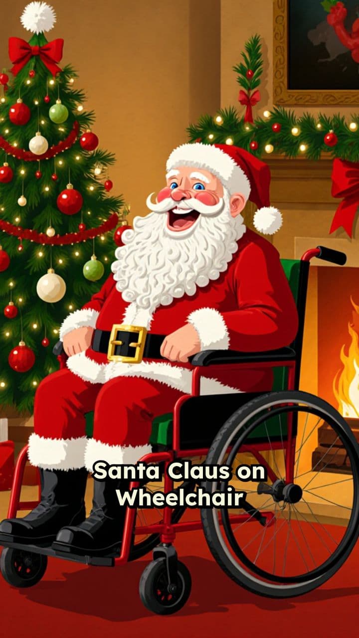 Cheerful Santa Claus in a Wheelchair