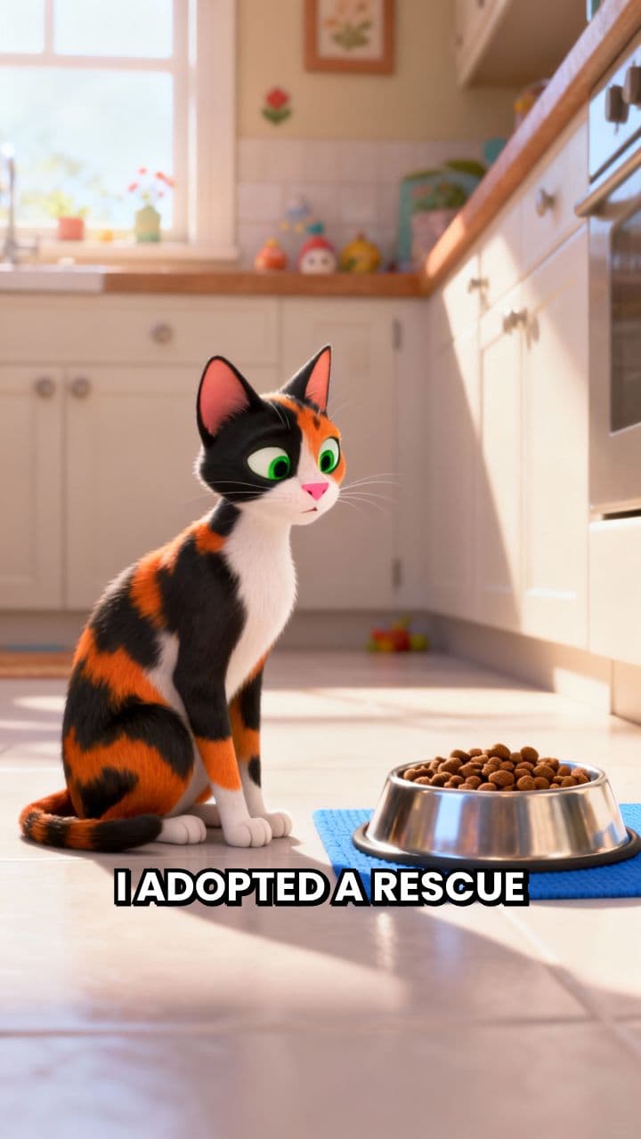 Cereal-Obsessed Rescue Cat