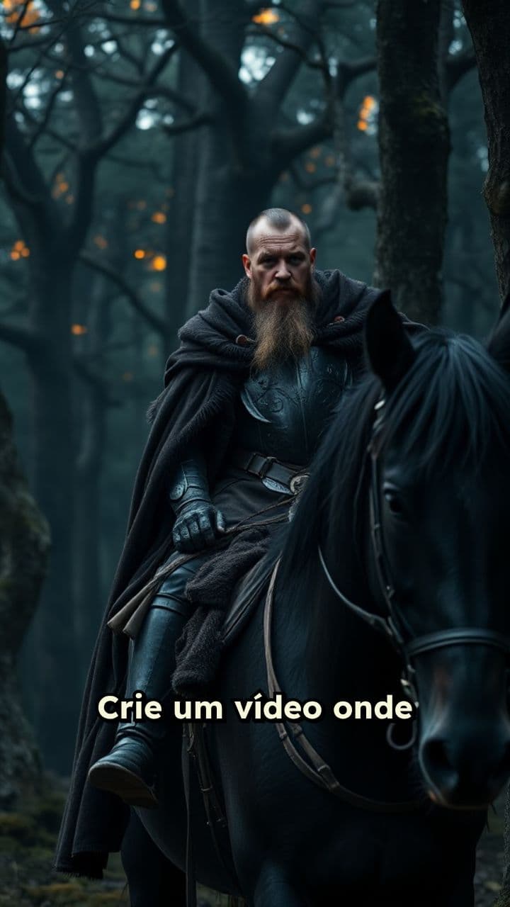 Cavaleiro Medieval ao Anoitecer na Floresta