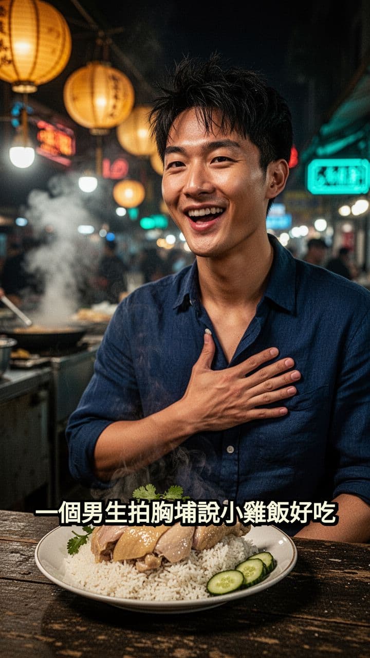 男生拍胸說小雞飯好吃