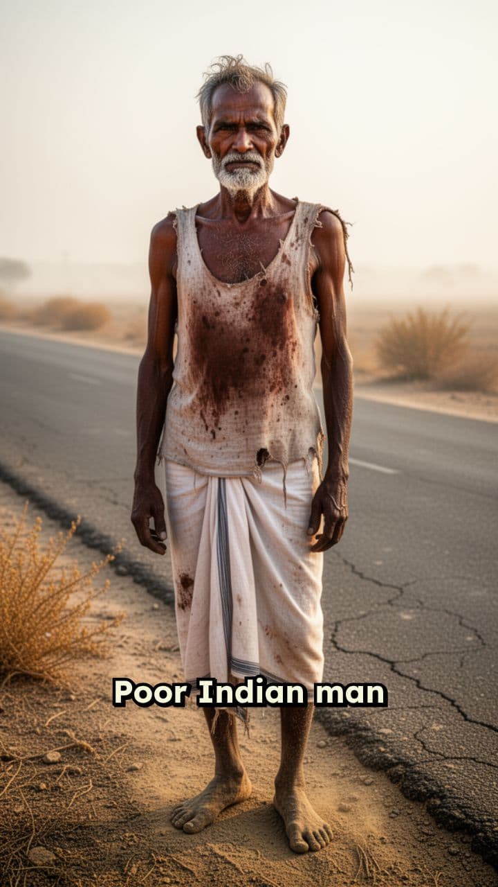 Poor Indian Man on Roadside