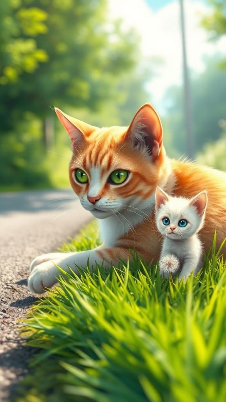 A Cat Saves Kitten From Road Accident