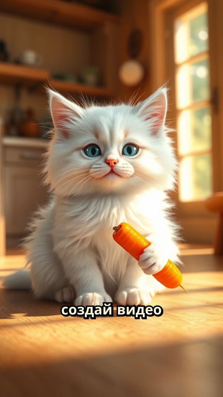 Котик ест морковку и чмокает