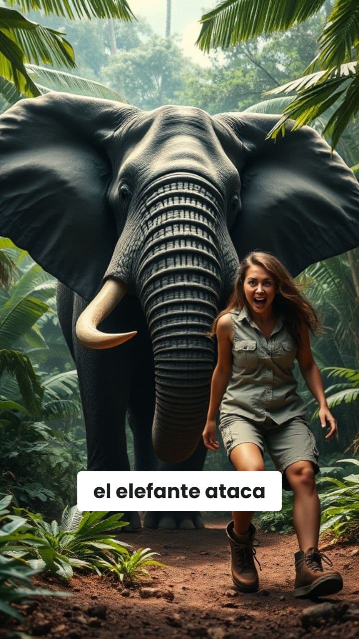 El elefante ataca a mujer