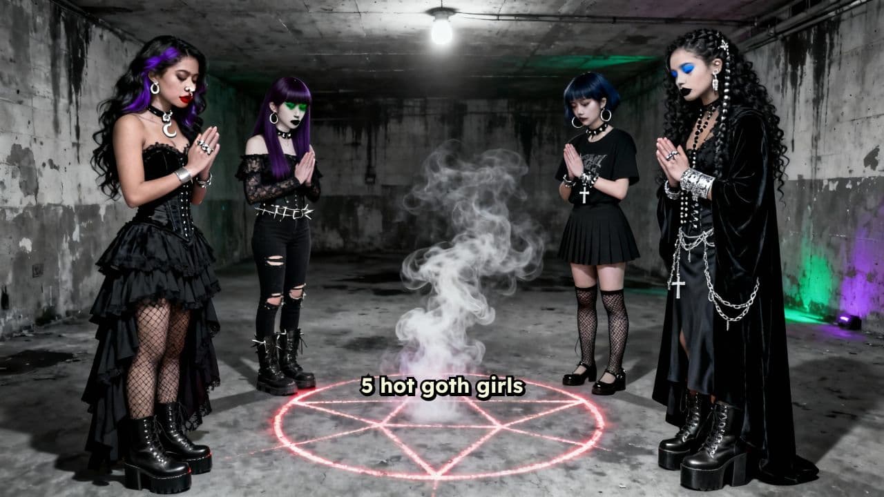 Goth Girls Chanting in Smoke Circle