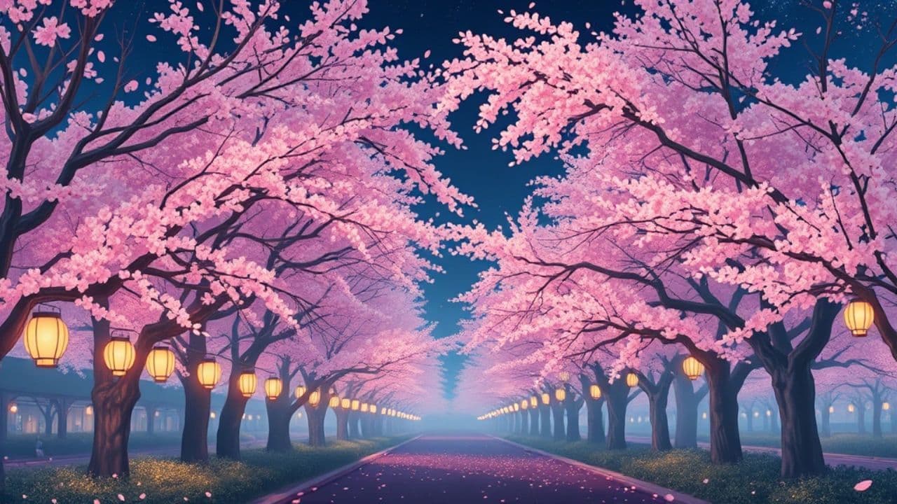 桜の夜のプロムナード