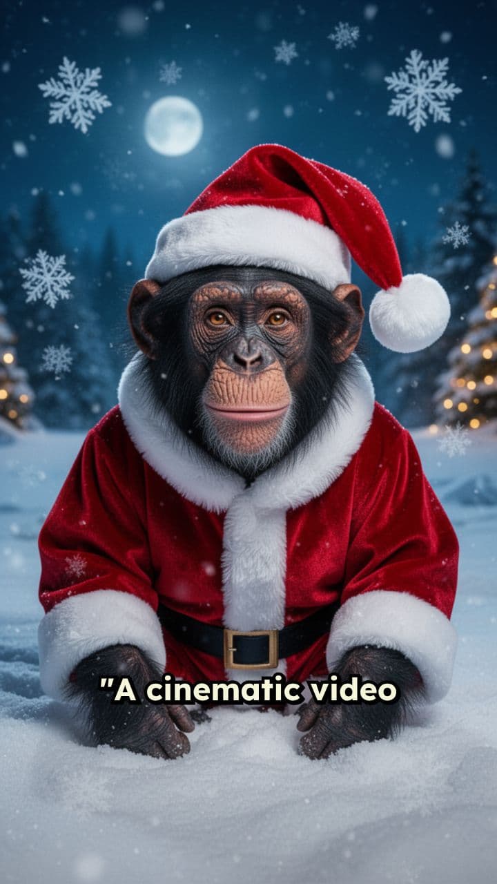 Santa Monkey in Snowy Night