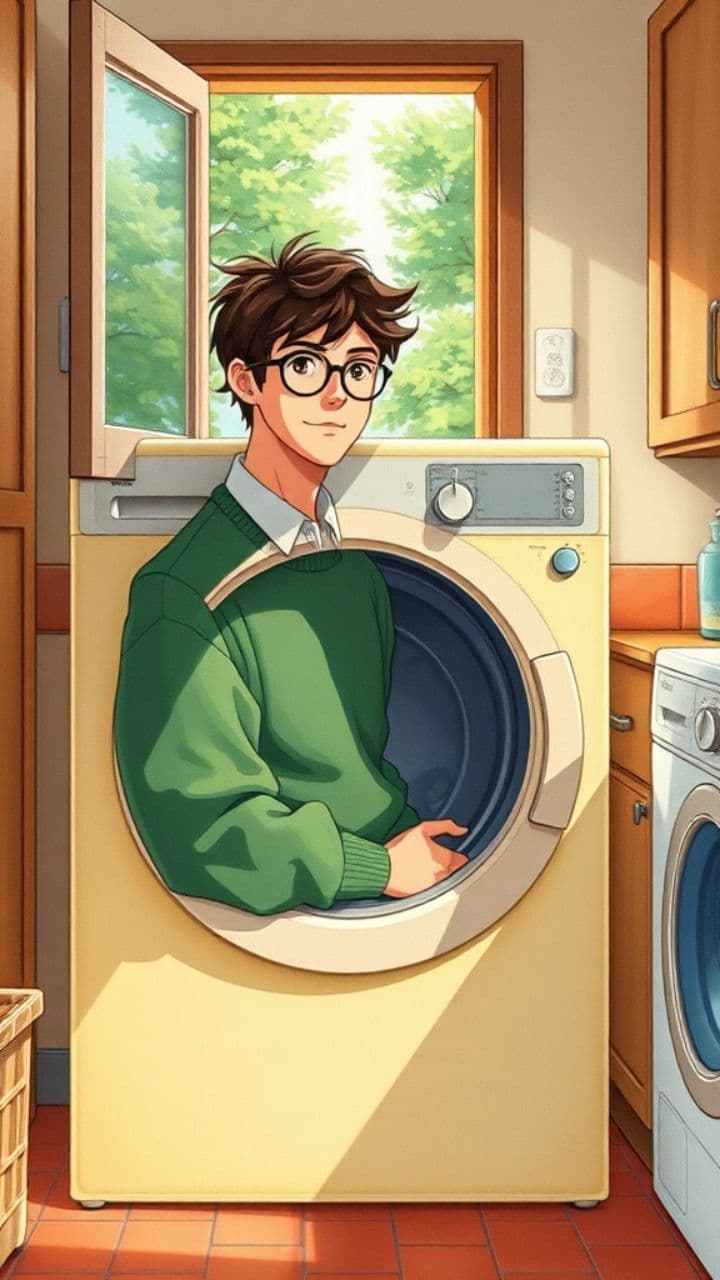 Adrian nella lavatrice, Riccardo lo salva