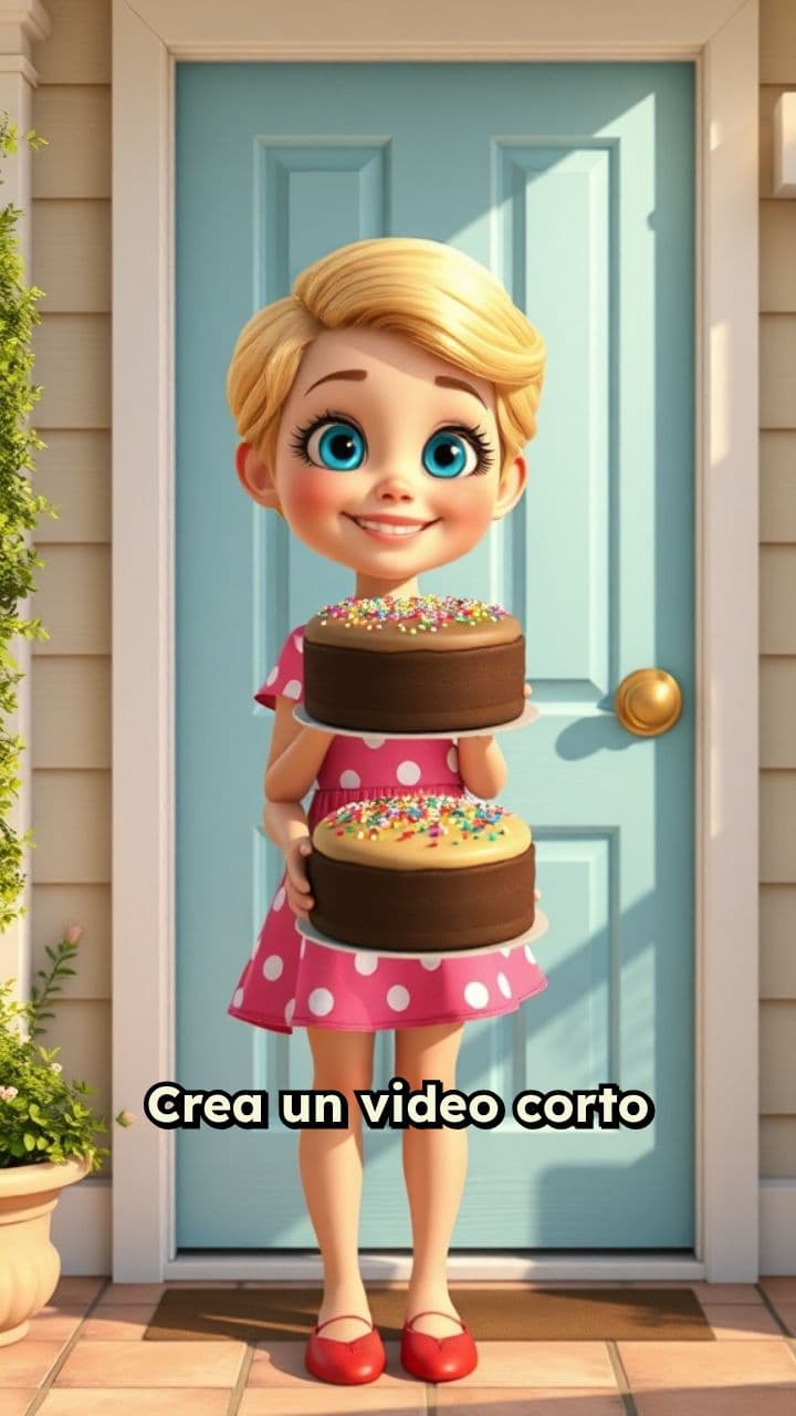 Mujer con torta toca la puerta