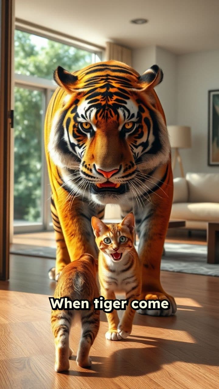 Tiger Sneaks In, Cat Scores Funny Video