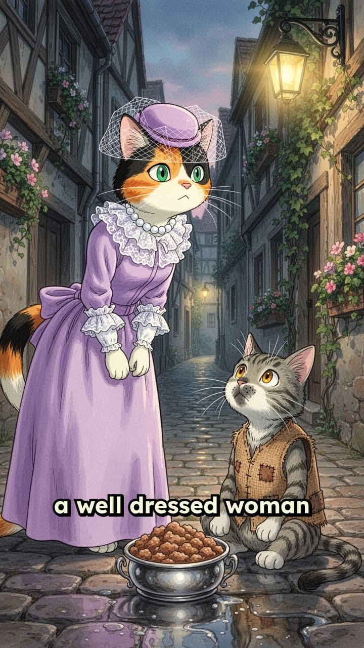 Well-Dressed Cat Helps Homeless Cat