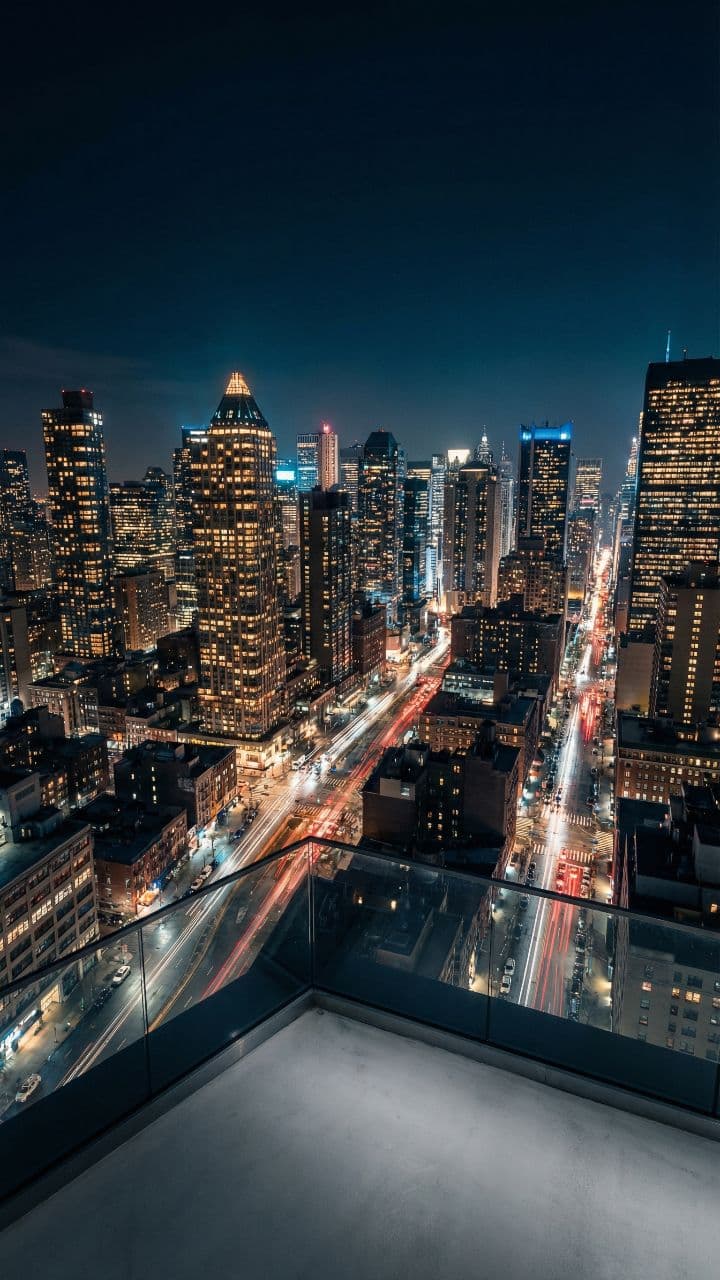 Big City Rooftop at Night
