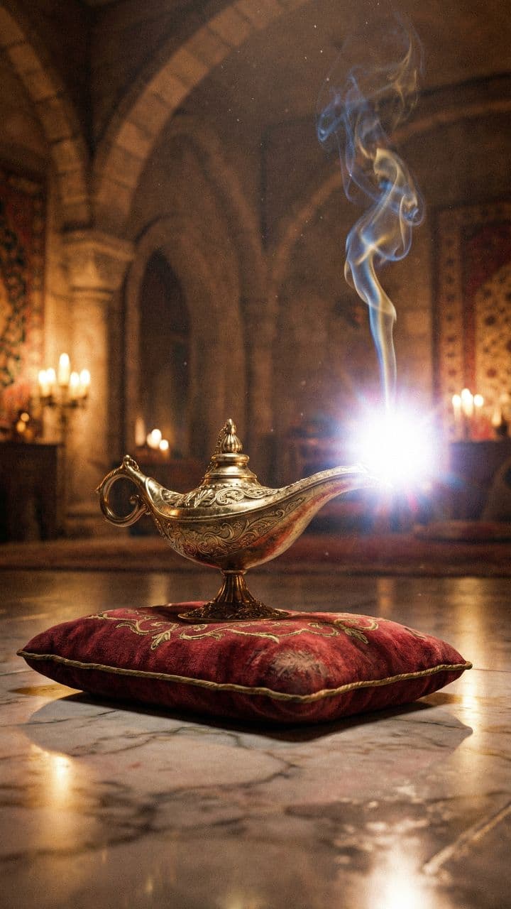Majestic Blue Genie Emerges from Lamp