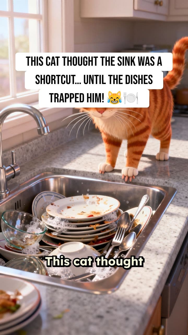Cat Gets Stuck in Sink Full of Dishes 😹🍽️ | Funny Cat Short