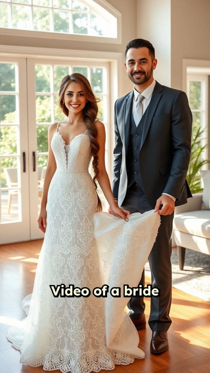 Bride Shows Dress to Husband