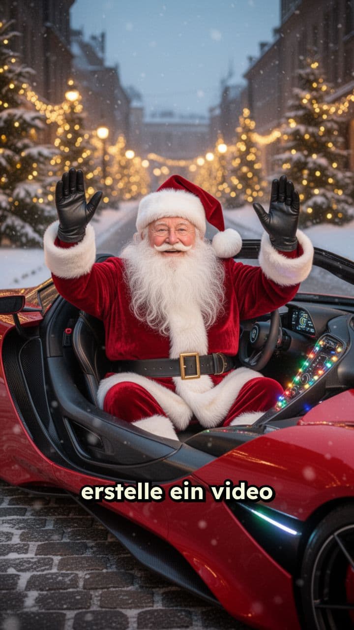 Weihnachtsmann tanzt im Supersportwagen