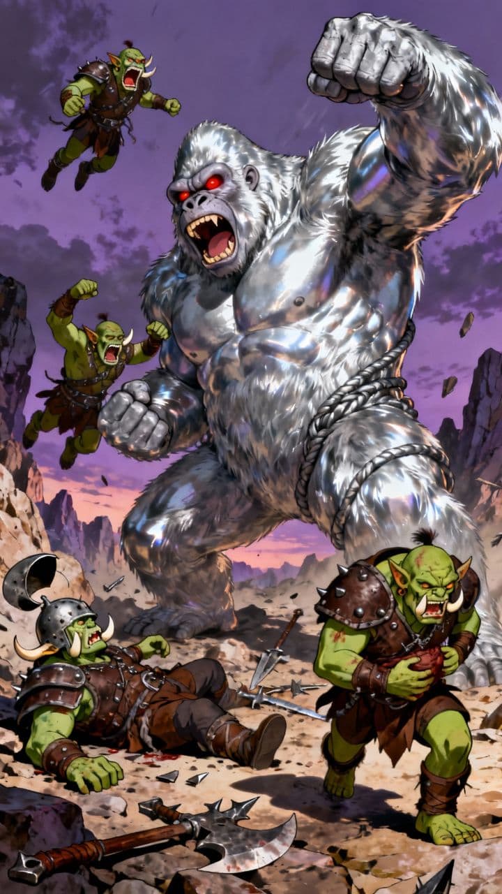 Silver Gorilla Dominates Ten Orcs