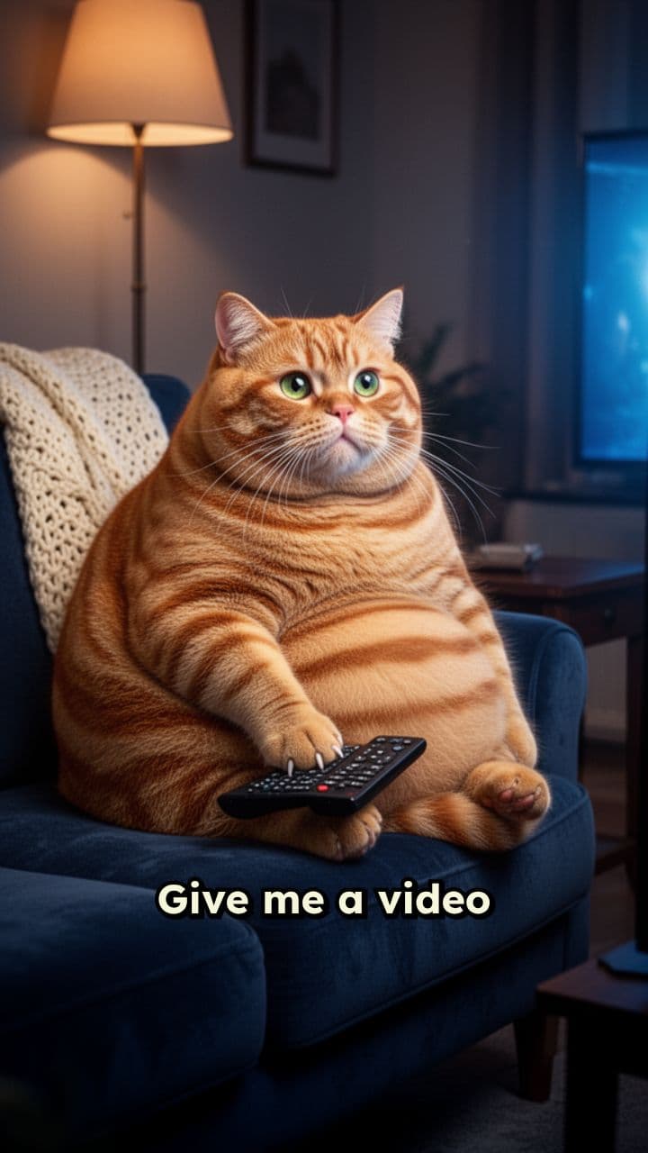 Chubby Orange Cat Watching TV