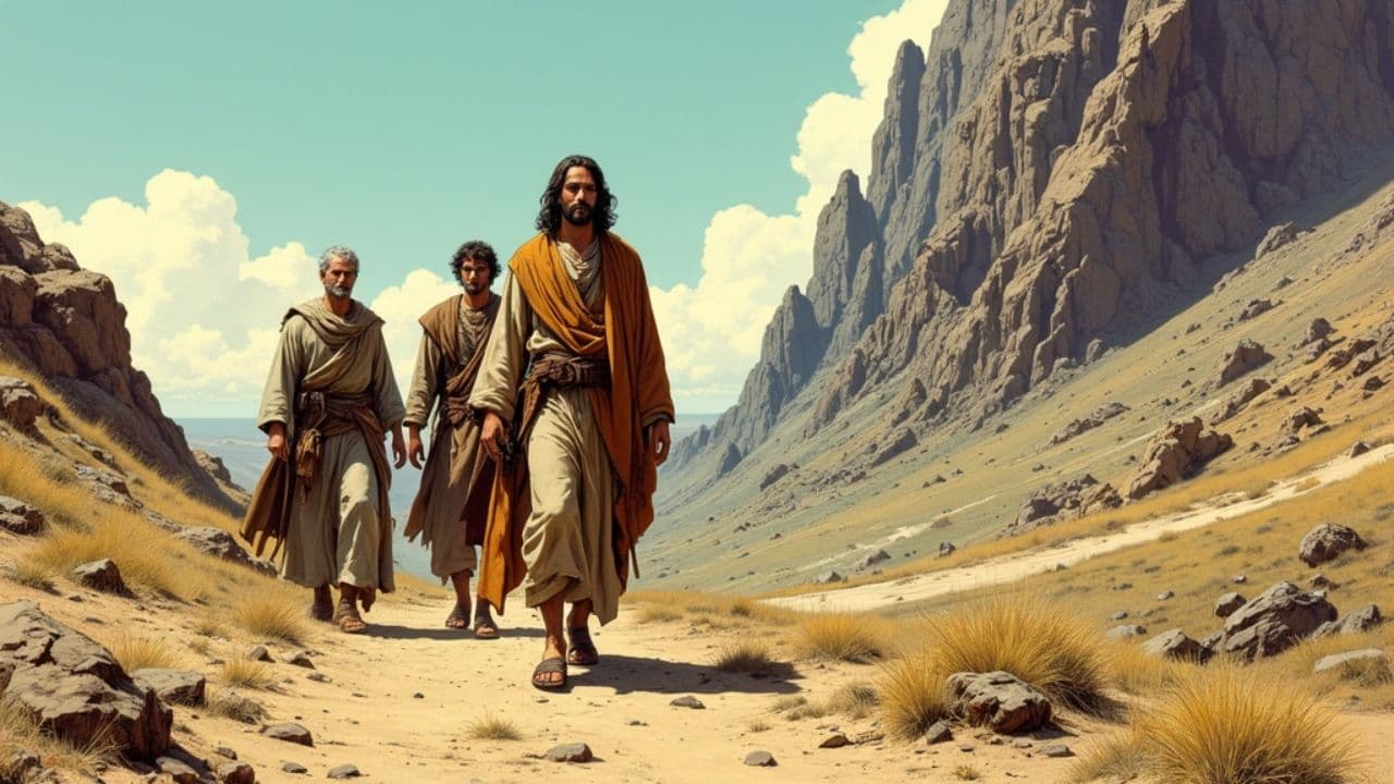 Jesus and Disciples Descend the Mountain