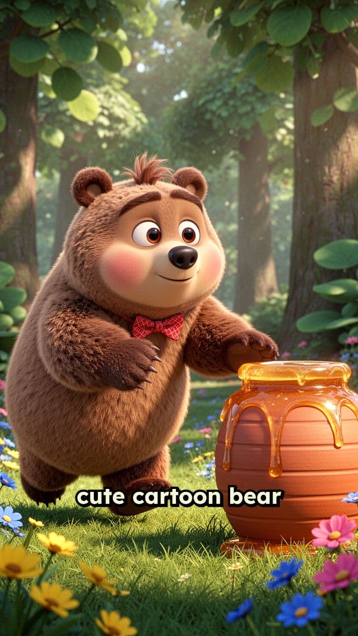 Excited Bear Rushes for Honey Jar