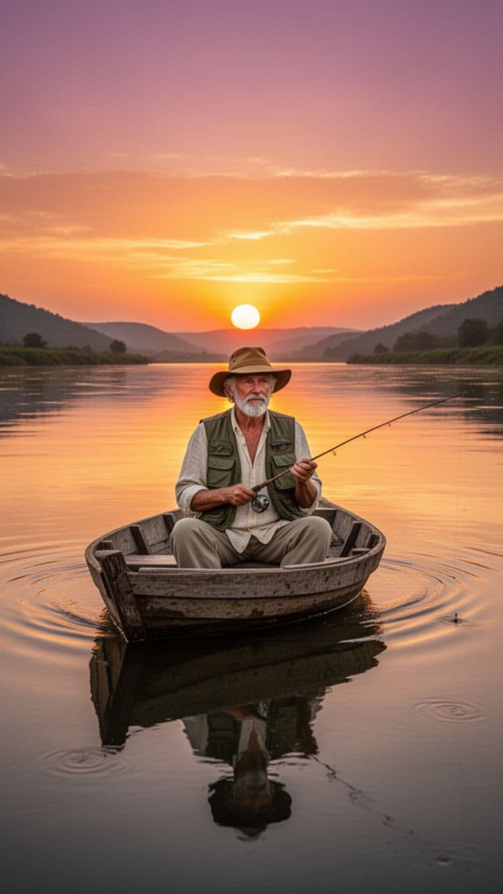 The Silent Fisherman at Sunset