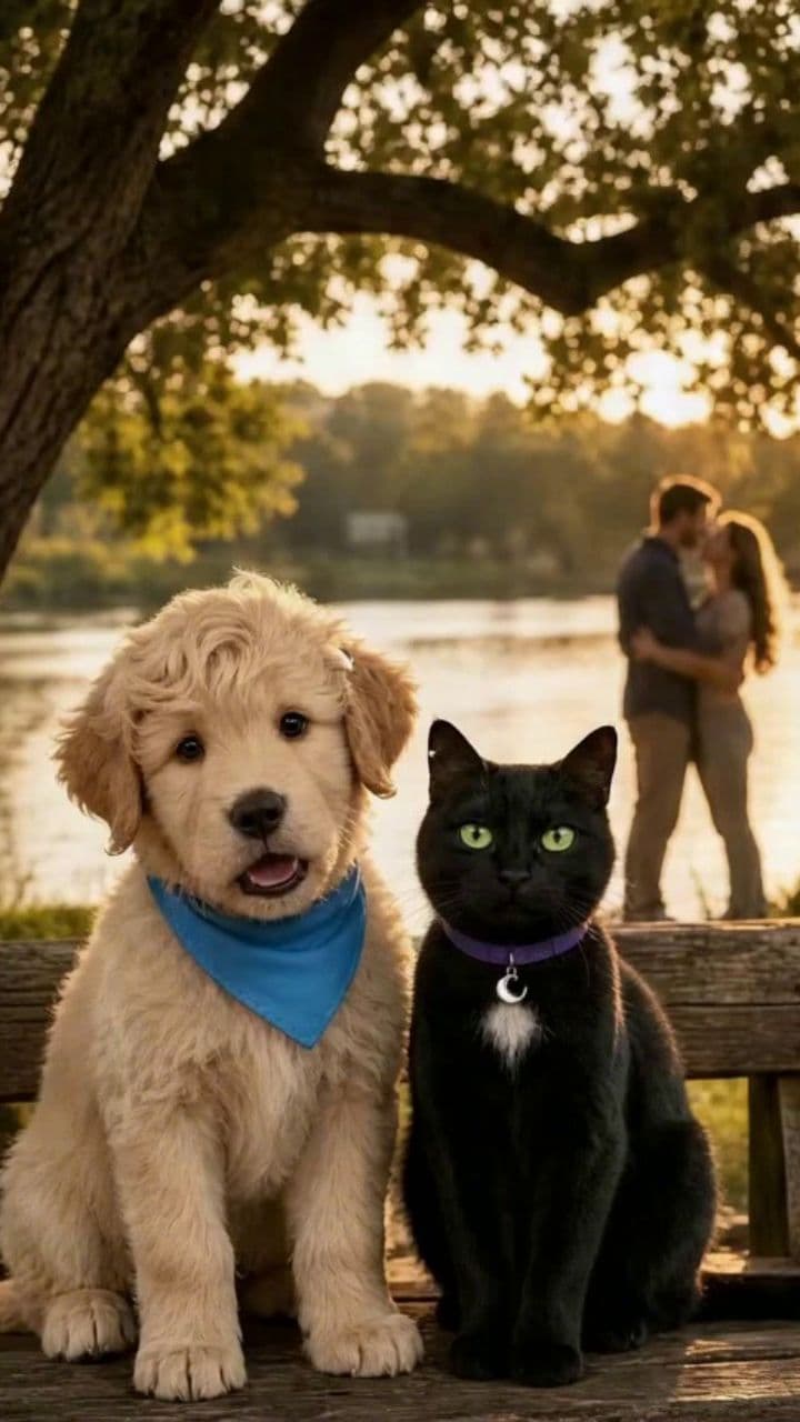 Bruno und Luna am Teich