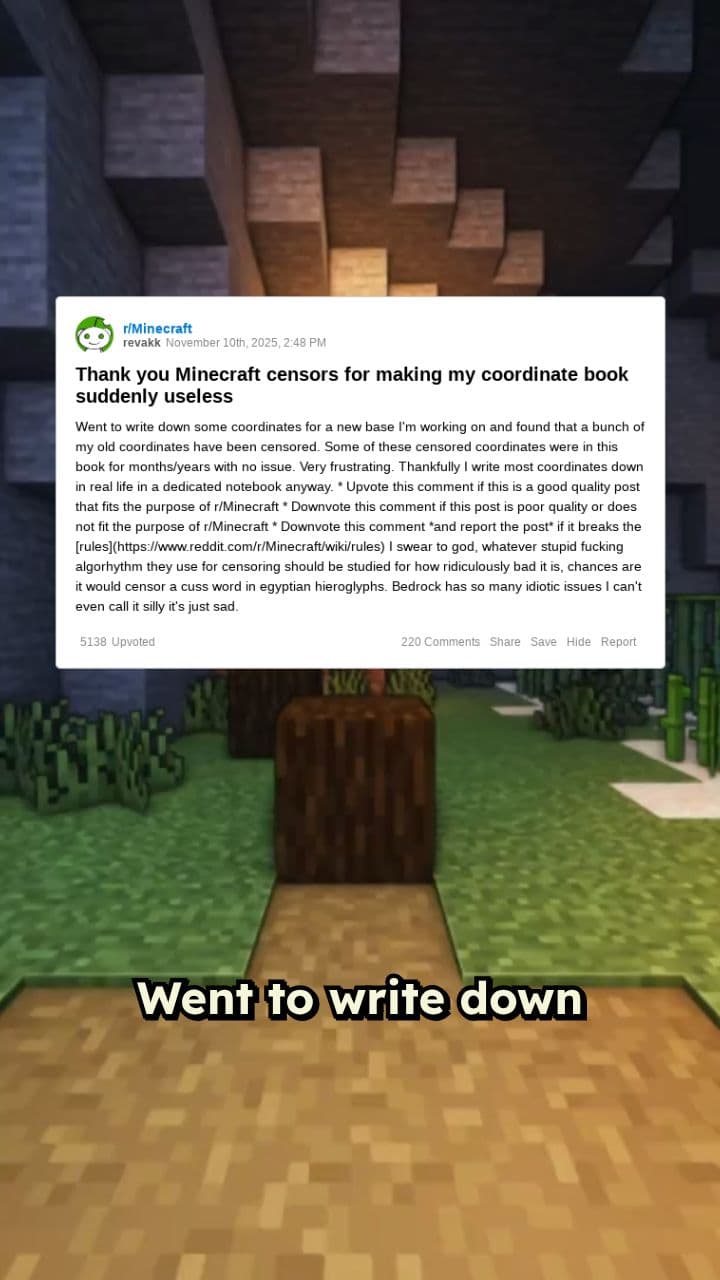 Frustration with Censored Minecraft Coordinates