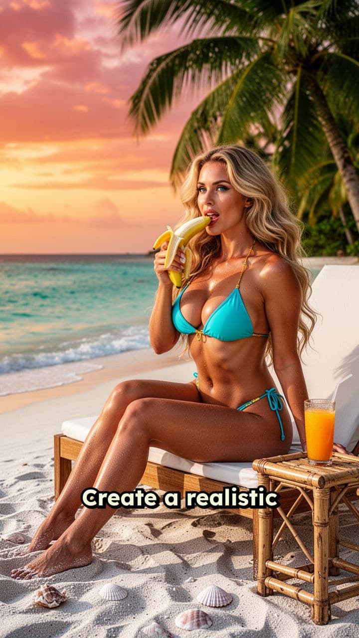 Woman in Bikini Eating Banana